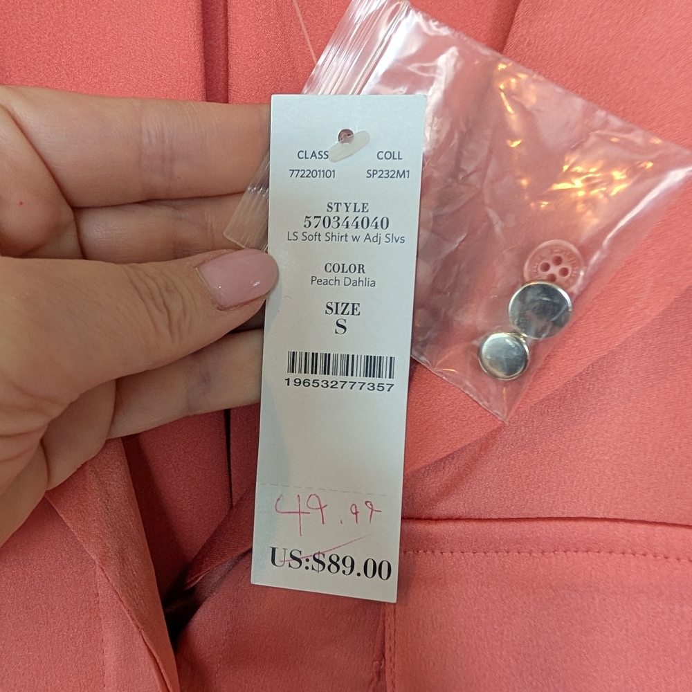 White House Black Market Coral Blouse with Button Sleeves - Picture 5 of 6